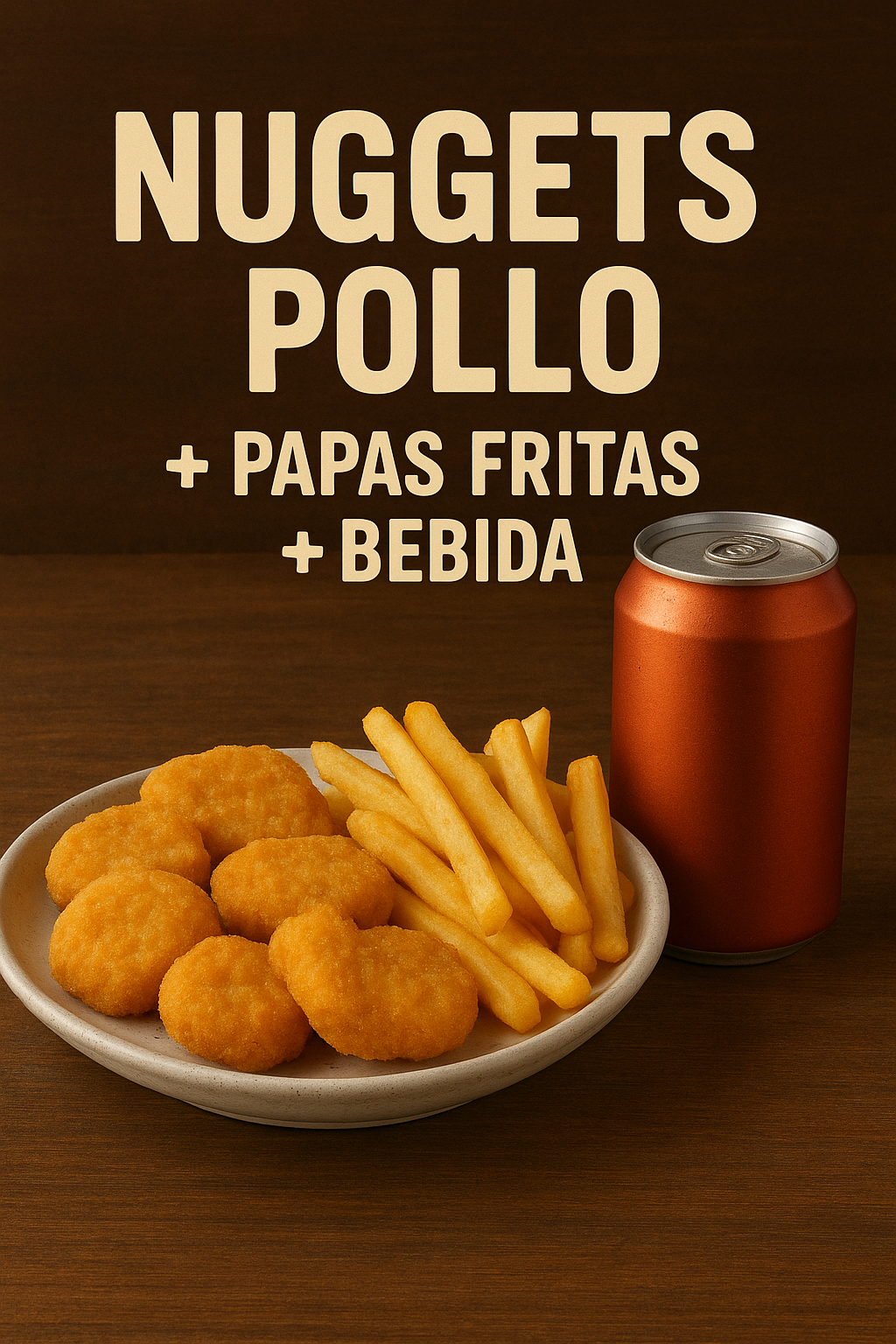 Nuggets pollo +papas fritas +bebidas